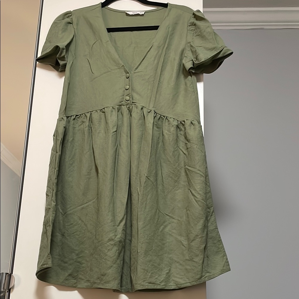 Mango Green Puff Sleeve Dress